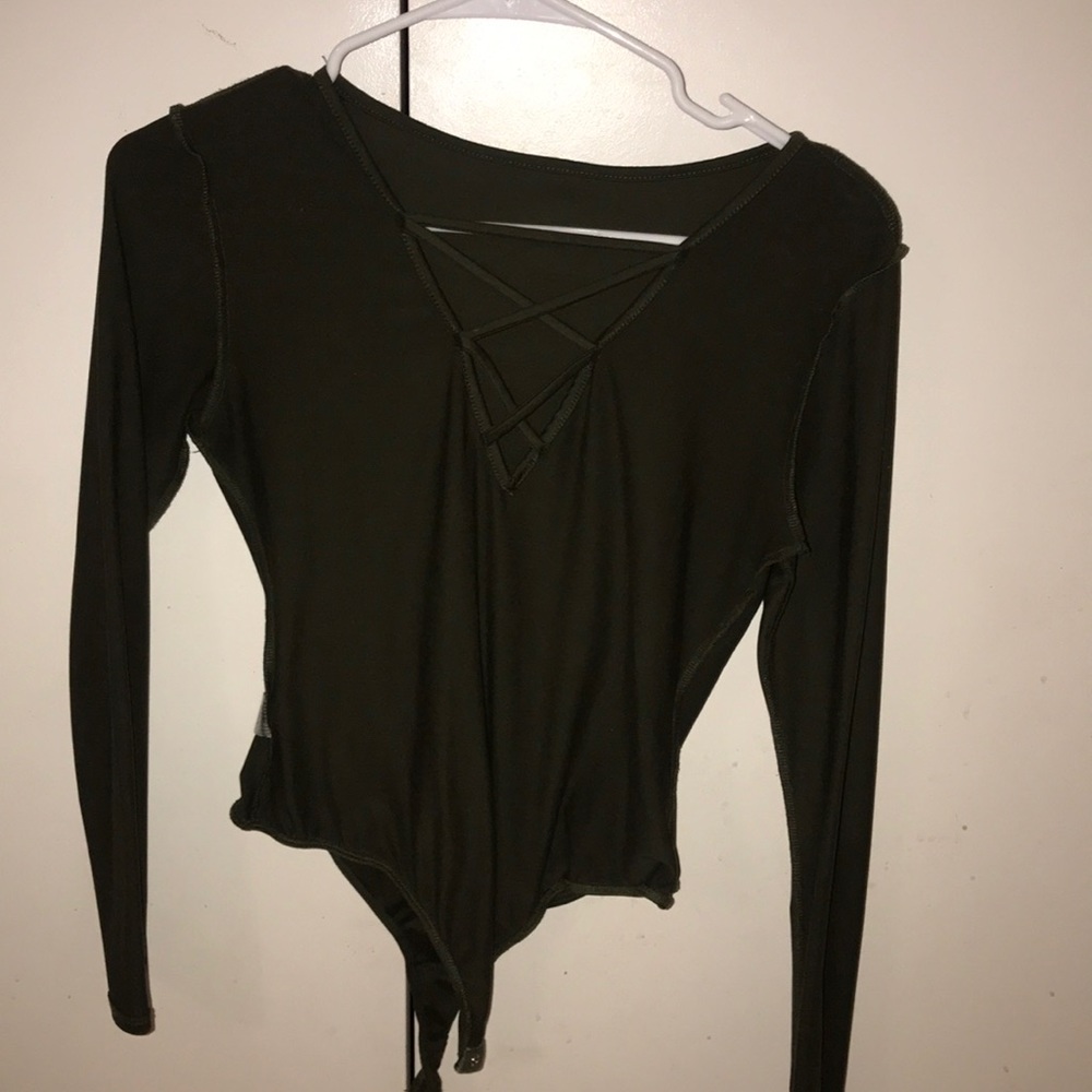 Olive green bodysuits.